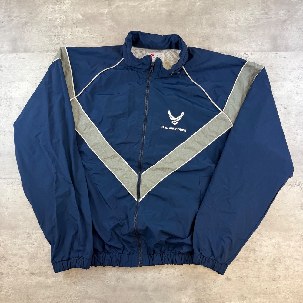 Skilcraft US Air Force PTU Training Jacket Navy Blue Grey Chevron Large Regular
